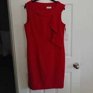 NWT Size 12 Calvin Klein Red Ruffle Dress